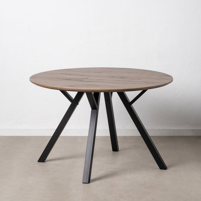 Mesa Comedor Marrón-Negro Dm-Metal Salón 120 X 120 X 75 cm Mesa Comedor Marrón-Negro Dm-Metal Salón 120 X 120 X 75 cm