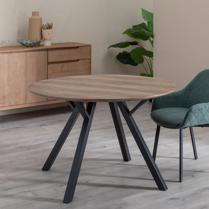 Mesa Comedor Marrón-Negro Dm-Metal Salón 120 X 120 X 75 cm Mesa Comedor Marrón-Negro Dm-Metal Salón 120 X 120 X 75 cm