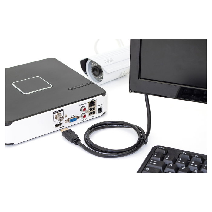 Digitus Cable HDMI Premium High Speed con Ethernet 1 m Negro, HDMI 2.0, ARC, 4K 3840x2160, Conectores Chapados en Oro