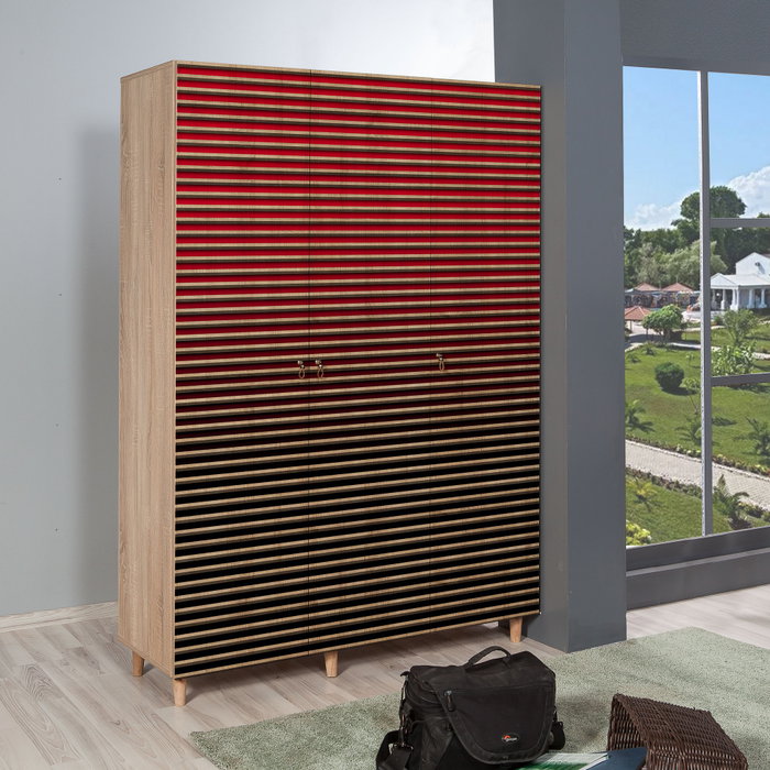 Hanah Home Mode-221 Armario Moderno Abstracto Ombre Rayas Roble Sonoma 135x192x52 cm