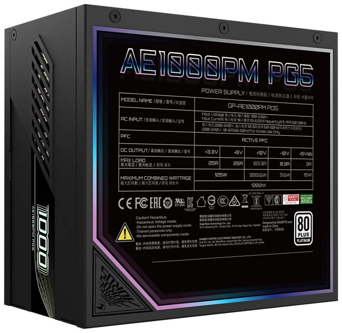 Gigabyte AORUS ELITE P1000W ICE Fuente de Alimentación 1000W 80 PLUS Platinum Modular ATX 3.1 Gigabyte AORUS ELITE P1000W ICE Fuente de Alimentación 1000W 80 PLUS Platinum Modular ATX 3.1