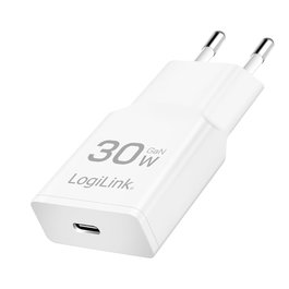 Logilink Cargador USB-C 30W con Tecnología GaN, Cargador Rápido Blanco para Móvil, Tableta, Portátil