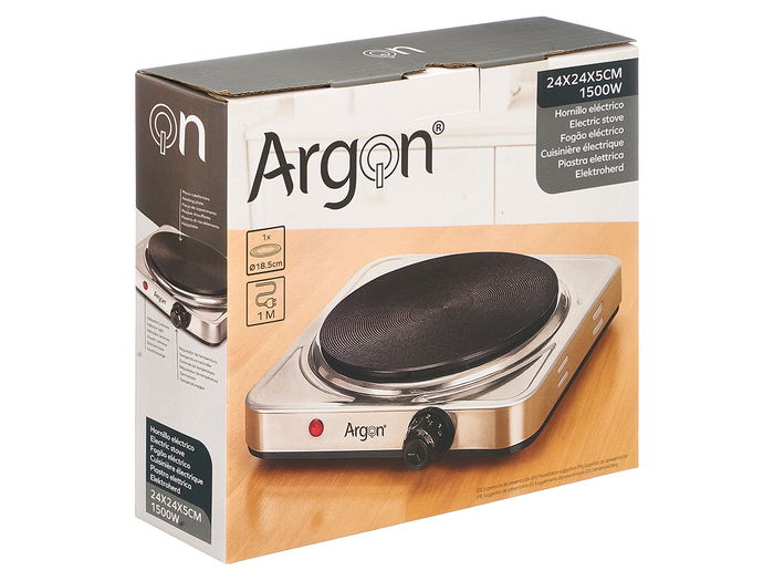 Argon Hornillo Eléctrico de Acero Inoxidable 1500W - 23.5 x 27 x 7 cm (Alto x Largo x Ancho) (Set de 6)