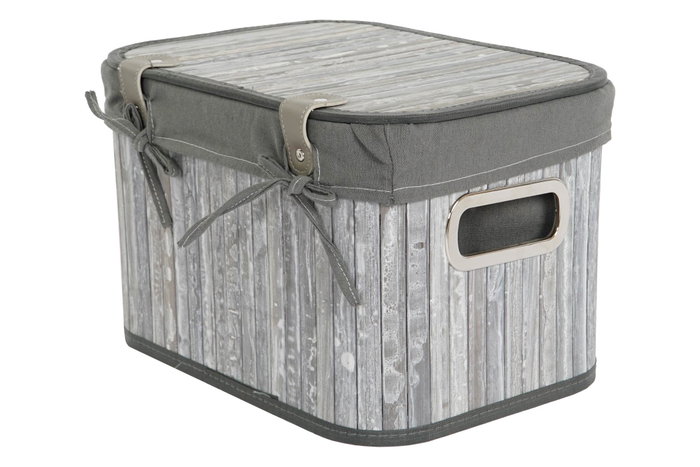 DKD Home Decor Set de 6 Cestas de Bambú y Poliéster Gris y Blanco 51x35x33 cm DKD Home Decor Set de 6 Cestas de Bambú y Poliéster Gris y Blanco 51x35x33 cm