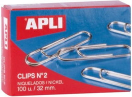 APLI PAPER Clips Niquelados Nº2 de 32mm, 10 Cajas de 100 unidades