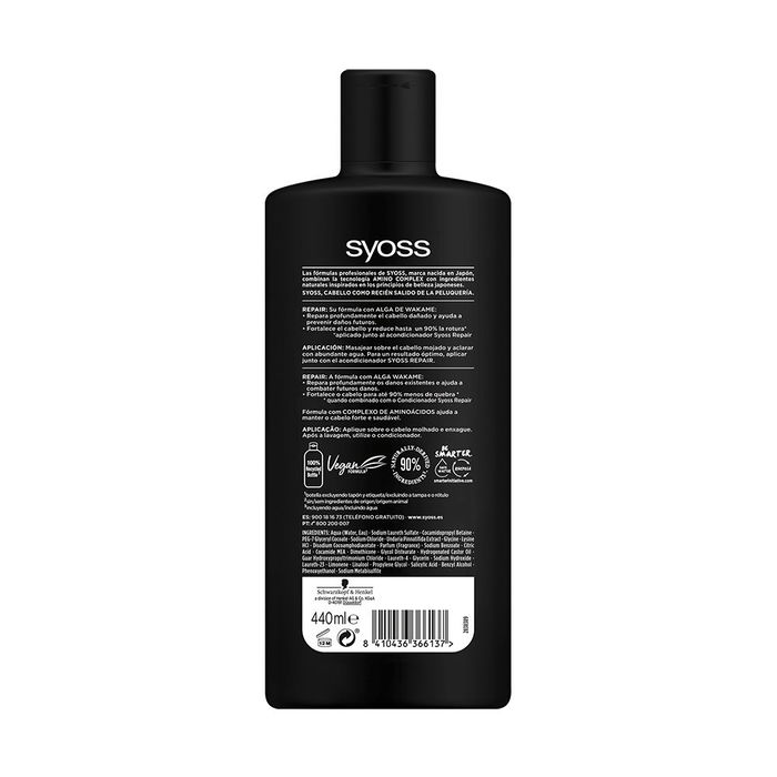 Syoss REPAIR Champú Antirotura e Hidratante para Cabello Dañado, Vegano con Algas Wakame, 440 ml