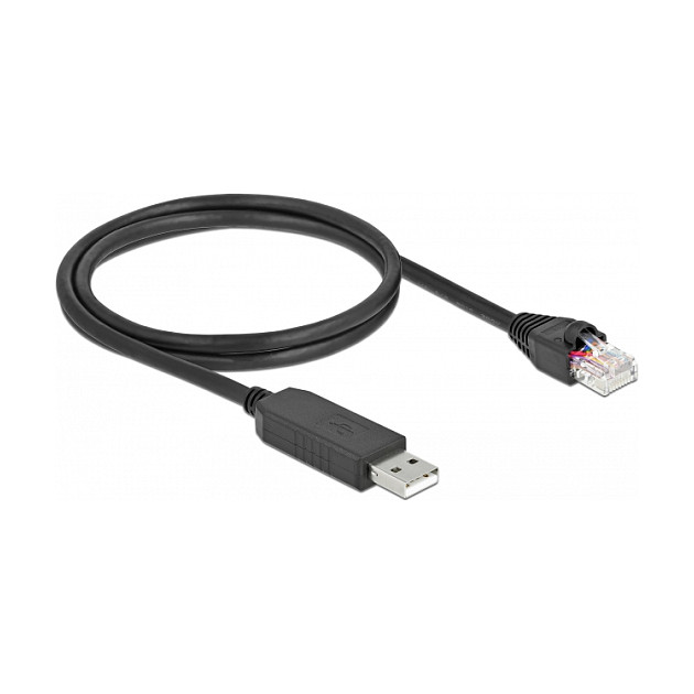 DeLOCK Cable de conexión serial USB 2.0 Tipo-A a RS-232 RJ45 de 1 m negro con chipset FTDI