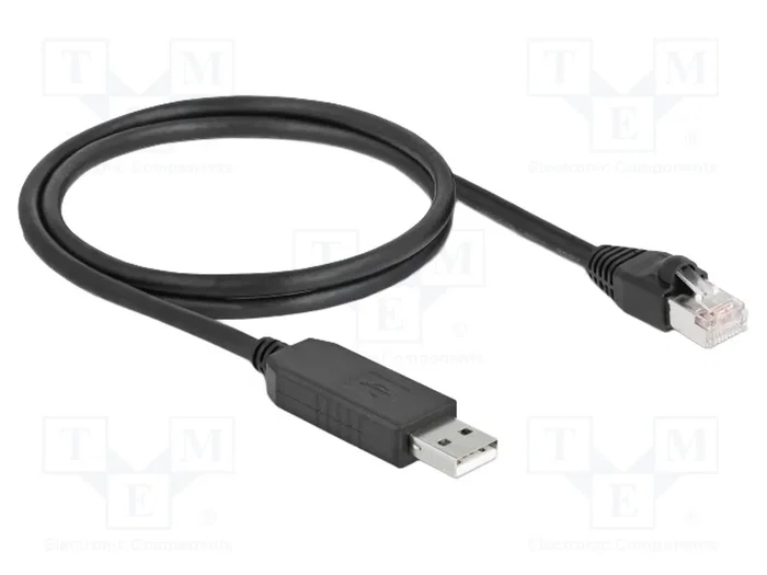 DeLOCK Cable de conexión serial USB 2.0 Tipo-A a RS-232 RJ45 de 1 m negro con chipset FTDI