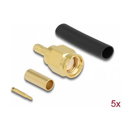 DeLOCK Conector Coaxial SMA Macho para Engarzar RG-174 / RG-316 con Tubo Termorretráctil - 5 Piezas
