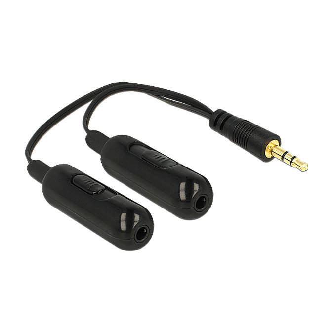 DeLOCK Cable Adaptador Splitter de Audio 3,5 mm Macho a 2 x 3,5 mm Hembra con Control de Volumen, 19 cm, Negro DeLOCK Cable Adaptador Splitter de Audio 3,5 mm Macho a 2 x 3,5 mm Hembra con Control de Volumen, 19 cm, Negro