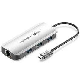 Vention Docking USB-C 6 en 1 Estación de Acoplamiento con 4K HDMI, 100W PD, 3xUSB 3.0, Gigabit RJ45 y Carcasa Aluminio Gris