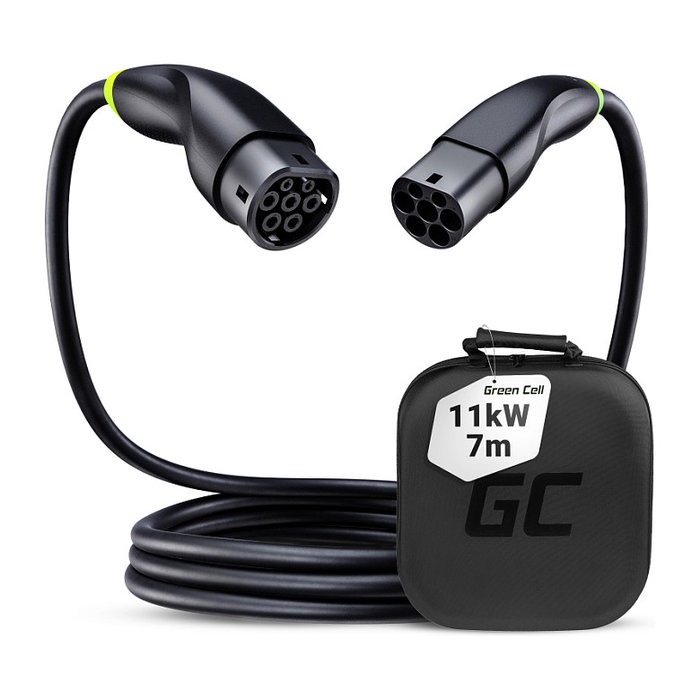 Green Cell Cable de Carga para Vehículo Eléctrico Snap Type 2 11 kW 7 m Green Cell Cable de Carga para Vehículo Eléctrico Snap Type 2 11 kW 7 m