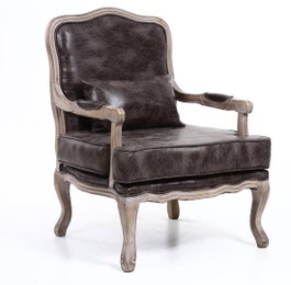 DKD Home Decor Sillón de PU y Rubberwood Marrón Desgastado