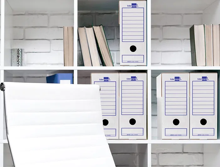 Liderpapel Caja de Archivo Definitivo Folio Cartón Reciclado 400g/m2 Lomo 100 mm Blanco 365x100x251 mm