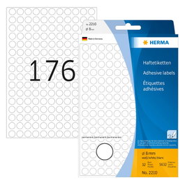 HERMA Etiquetas Multifunción Blancas de 8 mm Redondas de Papel 5632 Unidades