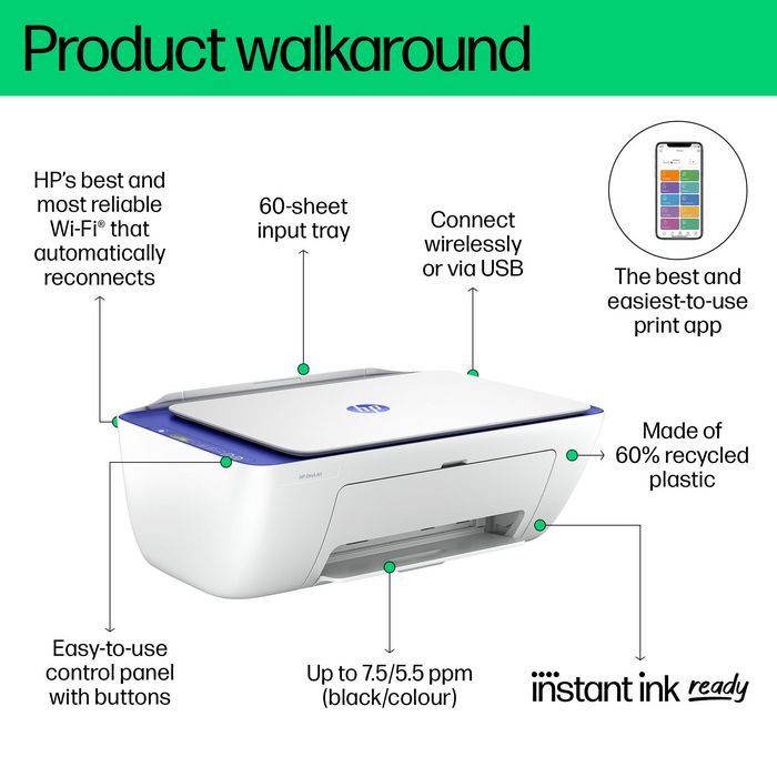 HP DeskJet 2821e Impresora Multifunción Inalámbrica, Imprime, Escanea y Copia