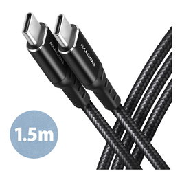 Axagon BUCM-CM15AB Cable USB-C a USB-C 2.0 de 1,5m, PD 60W, Negro