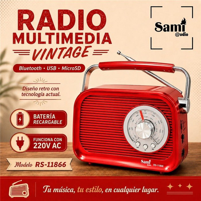 SAMI Radio Sami Vintage 3 bandas rojo AC/batería multimedia