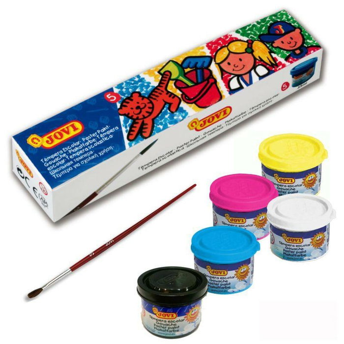 Jovi Estuche de Témperas Escolares 5 Botes de 35 ml Surtidos + Pincel Jovi Estuche de Témperas Escolares 5 Botes de 35 ml Surtidos + Pincel