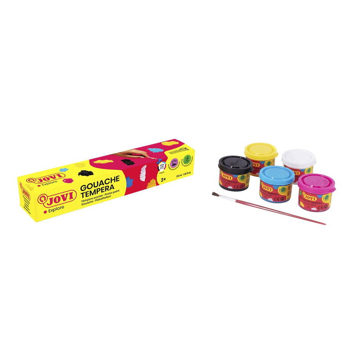 Jovi Estuche de Témperas Escolares 5 Botes de 35 ml Surtidos + Pincel Jovi Estuche de Témperas Escolares 5 Botes de 35 ml Surtidos + Pincel