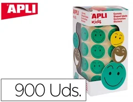 Apli Gomets Autoadhesivo Smile Verde Cara Feliz Rollo 900 Unidades 20mm