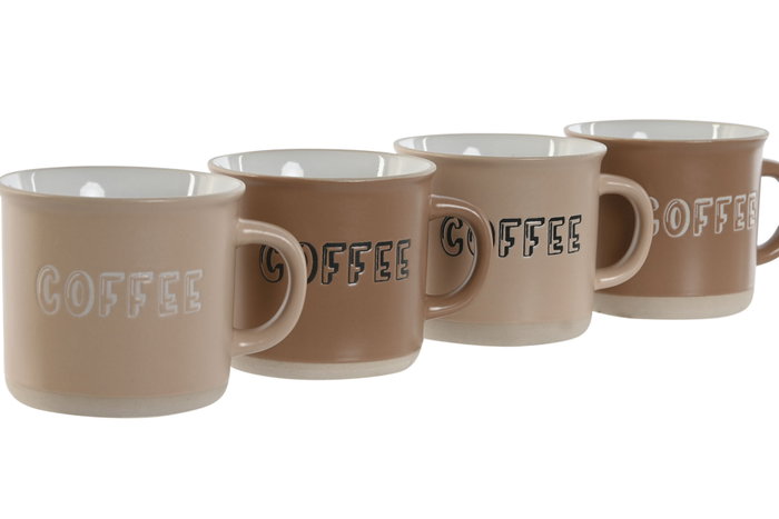 DKD Home Decor Tazas de Gres Marrón Capacidad 180ml Set de 4 Piezas 6 x 7 x 7.6 cm