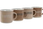 DKD Home Decor Tazas de Gres Marrón Capacidad 180ml Set de 4 Piezas 6 x 7 x 7.6 cm