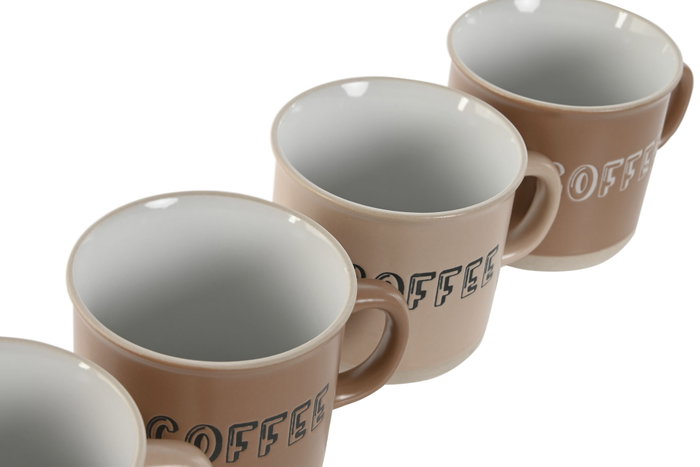 DKD Home Decor Tazas de Gres Marrón Capacidad 180ml Set de 4 Piezas 6 x 7 x 7.6 cm
