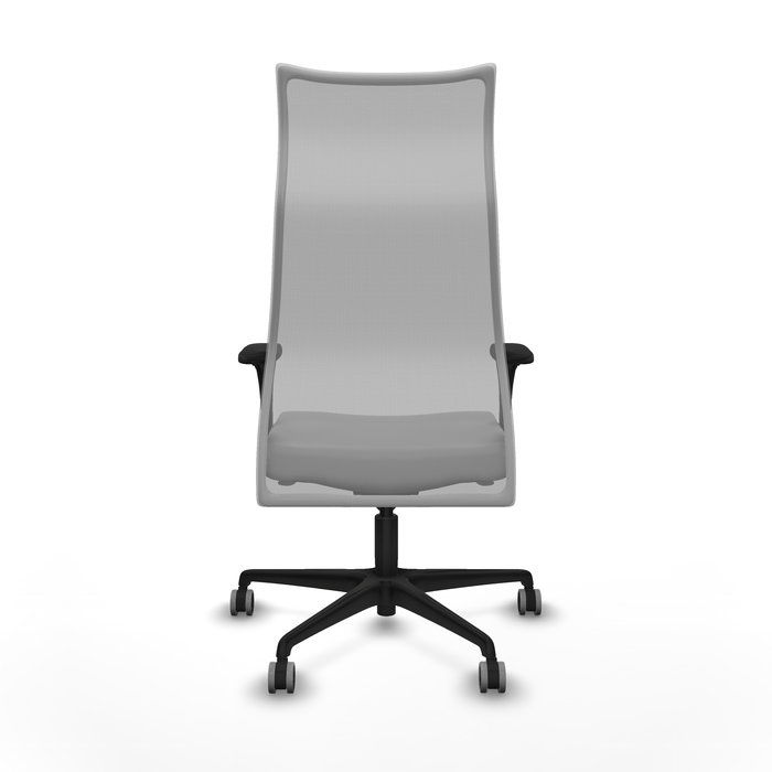 Sillón Albacete con mecanismo Sincro tapizada con Similpiel color Gris claro y malla color Gris. Equipado con Base nailon negra, Brazos 1D y Ruedas 65 mm parqué