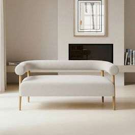 Sofá 2 Plazas Beige Tejido-Madera Salón 143 X 67 X 69 cm