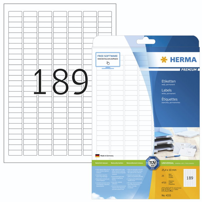 HERMA Etiquetas Premium 25,4x10 mm A4, 4725 unidades
