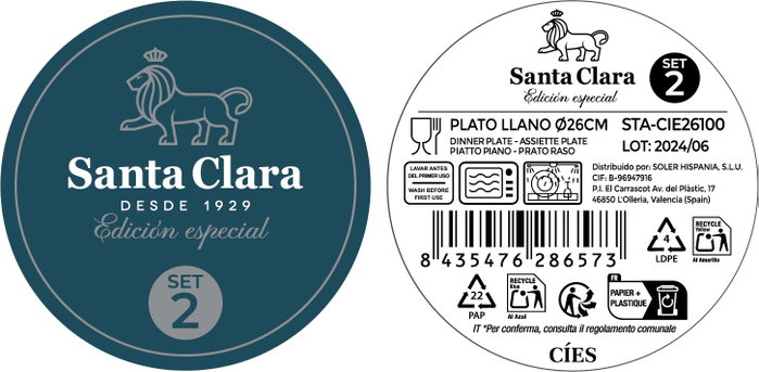 Santa Clara Set 2 Plato Llano Cies Monaco 26cm