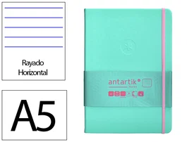 Antartik Notes Cuaderno A5 Tapa Dura, 100 Hojas Rayadas 80gr FSC, Cierre Gomilla, Rosa y Turquesa