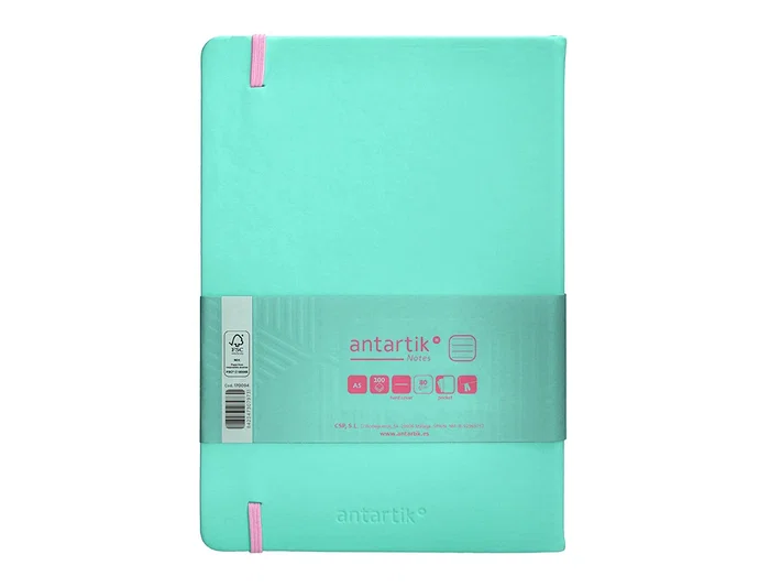 Antartik Notes Cuaderno A5 Tapa Dura, 100 Hojas Rayadas 80gr FSC, Cierre Gomilla, Rosa y Turquesa
