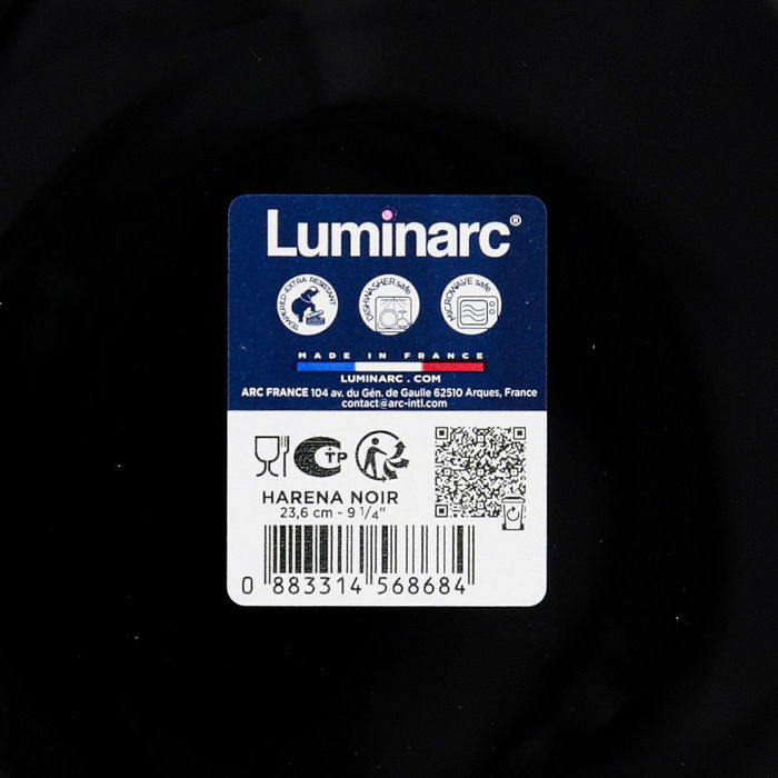Plato Hondo Vidrio Harena Negro Luminarc 23,5 cm