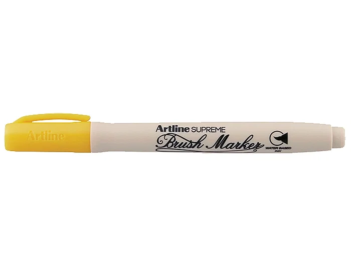 Artline Rotulador Supreme Brush Punta Pincel Tinta Base Agua Trazo Variable Amarillo Lettering