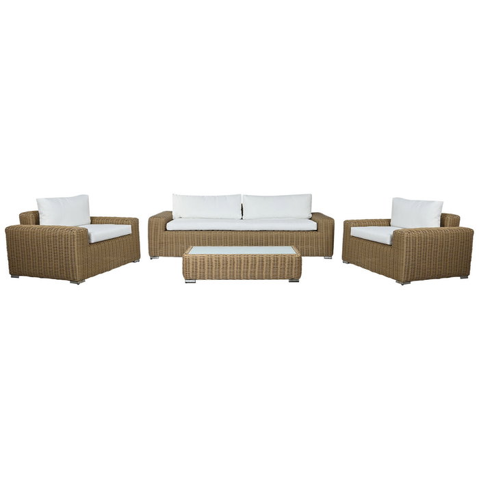 DKD Home Decor Conjunto de Sofá de 4 Piezas en Ratán Sintético y Olefin Marrón Claro/Beige DKD Home Decor Conjunto de Sofá de 4 Piezas en Ratán Sintético y Olefin Marrón Claro/Beige