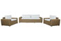 DKD Home Decor Sofá Terraza y Jardín Ratán Sintético Set de 4 Piezas, Marrón Claro/Beige, Repelente al Agua, 222 x 87 x 63 cm