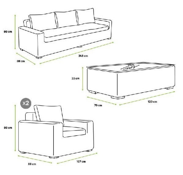 DKD Home Decor Sofá Terraza y Jardín Ratán Sintético Set de 4 Piezas, Marrón Claro/Beige, Repelente al Agua, 222 x 87 x 63 cm