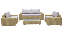 DKD Home Decor Sofá Terraza y Jardín Ratán Sintético Set de 4 Piezas, Marrón Claro/Beige, Repelente al Agua, 222 x 87 x 63 cm