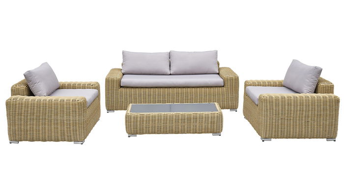 DKD Home Decor Sofá Terraza y Jardín Ratán Sintético Set de 4 Piezas, Marrón Claro/Beige, Repelente al Agua, 222 x 87 x 63 cm DKD Home Decor Sofá Terraza y Jardín Ratán Sintético Set de 4 Piezas, Marrón Claro/Beige, Repelente al Agua, 222 x 87 x 63 cm