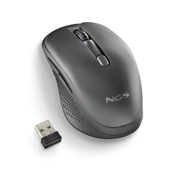 NGS Ratón EVO RUST Inalámbrico Recargable USB para Oficina - 1600 DPI, Botones Silenciosos, Ergonomico para Diestros, Negro