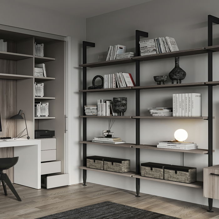 Emuca Lote de soportes para 5 estantes de madera para la estructura Zero, tableros no incluidos, Zamak, Pintado color negro texturizado