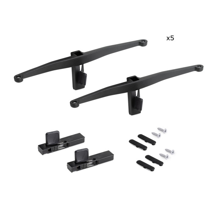 Emuca Lote de soportes para 5 estantes de madera para la estructura Zero, tableros no incluidos, Zamak, Pintado color negro texturizado Emuca Lote de soportes para 5 estantes de madera para la estructura Zero, tableros no incluidos, Zamak, Pintado color negro texturizado