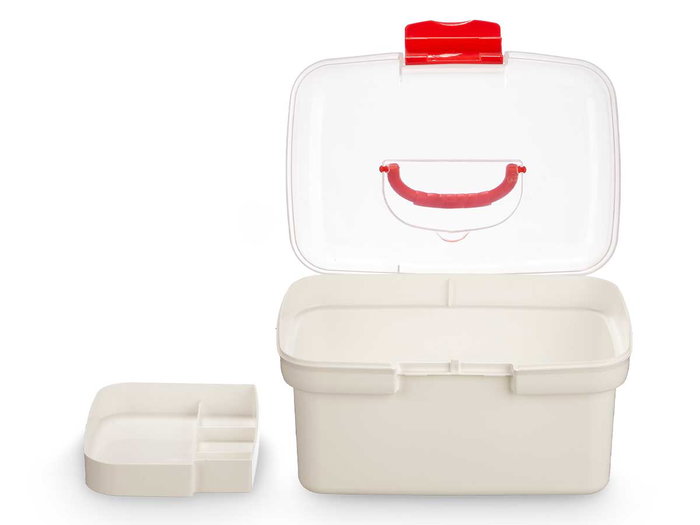 Kipit Caja Botiquin con Asa Grande, Plastico Transparente y Rojo, Dimensiones 27 x 17 x 18 cm (Set de 8)