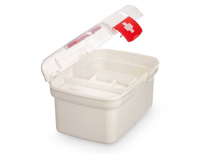 Kipit Caja Botiquin con Asa Grande, Plastico Transparente y Rojo, Dimensiones 27 x 17 x 18 cm (Set de 8)