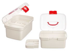 Kipit Caja Botiquin con Asa Grande, Plastico Transparente y Rojo, Dimensiones 27 x 17 x 18 cm (Set de 8)