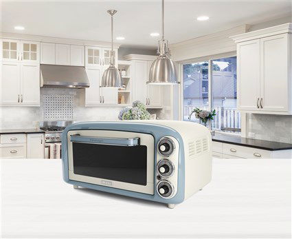 Ariete 979/05 Mini Horno Eléctrico 18 Litros Vintage Azul con Función Estática, Temperatura hasta 230°C