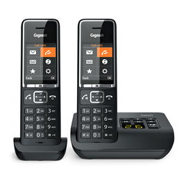 Gigaset Comfort 550A Duo - Teléfono DECT/Analógico Negro/Cromo con Contestador, Altavoz, 200 Contactos, Identificador de Llamadas y 2 Auriculares Inalámbricos