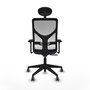 Silla de oficina Motilla con mecanismo Sincro tapizada con Tela color Gris oscuro y malla color Blanco. Equipada con lumbar 1D, Brazos 3D, Cabecero Fijo y Ruedas 65 mm parqué